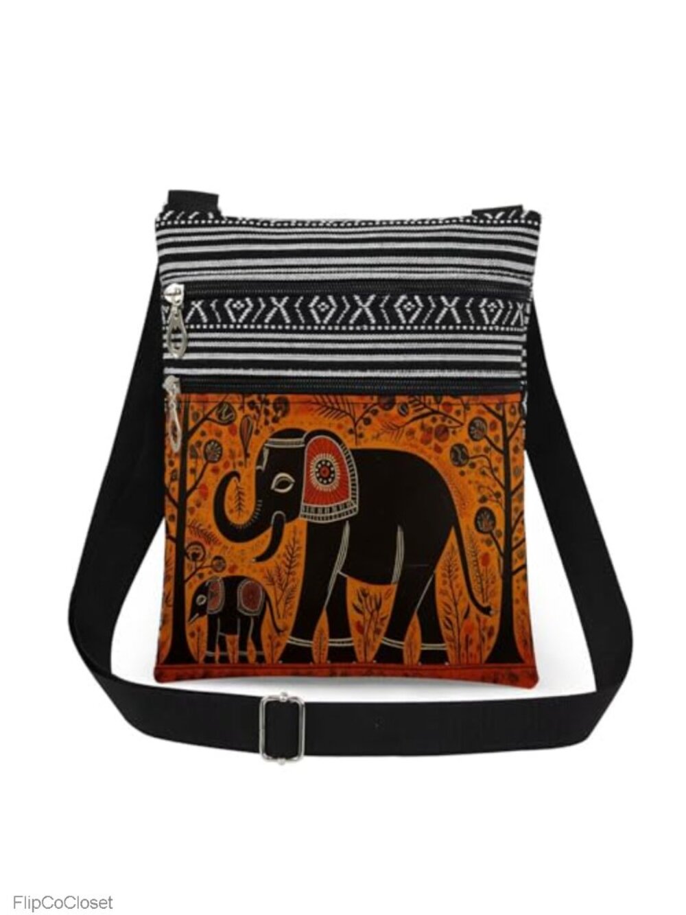 Elephant Print Polyester Crossbody Bag Adjustable Strap Wildlife Purse